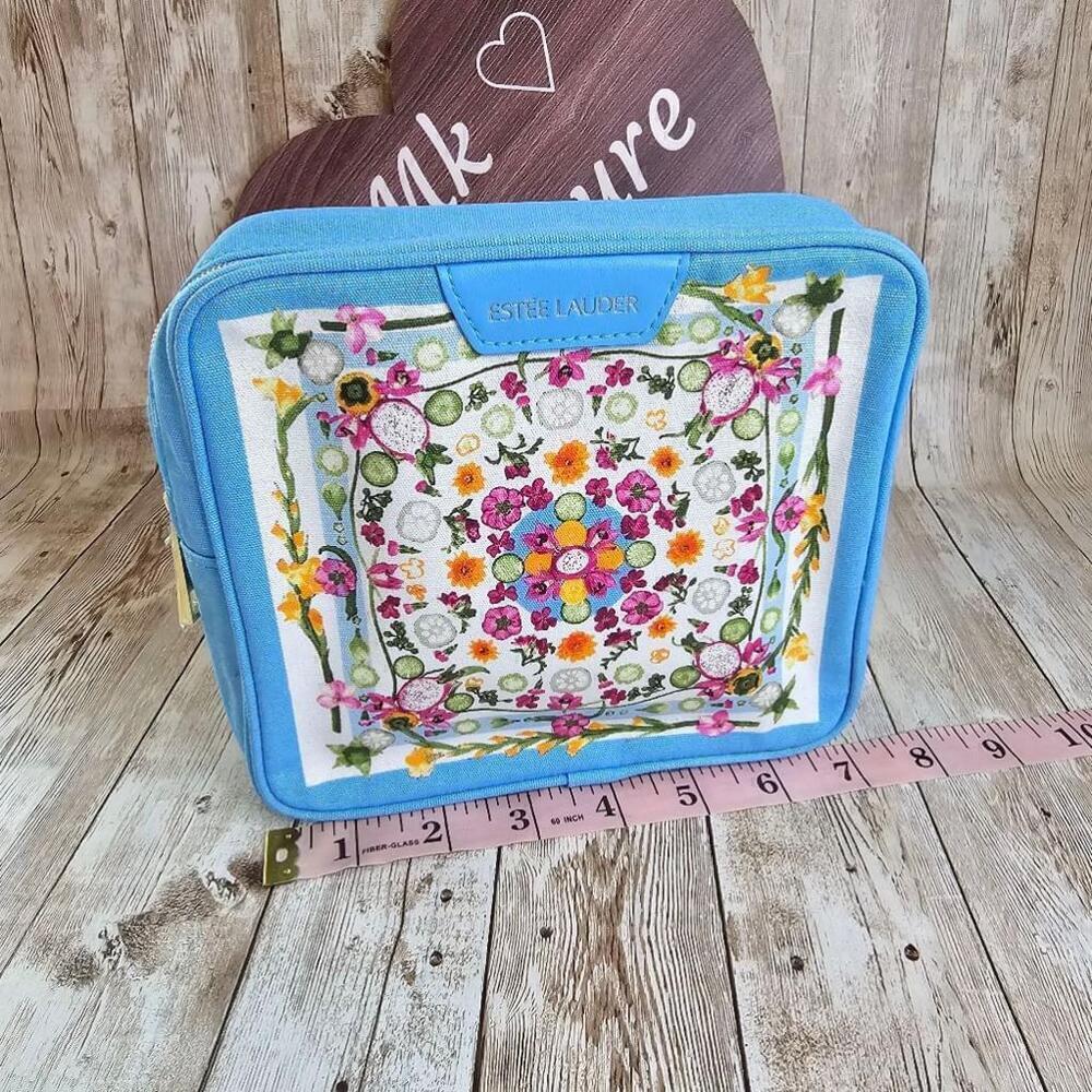 Women's Estee Lauder Blue Floral Cosmetic Bag